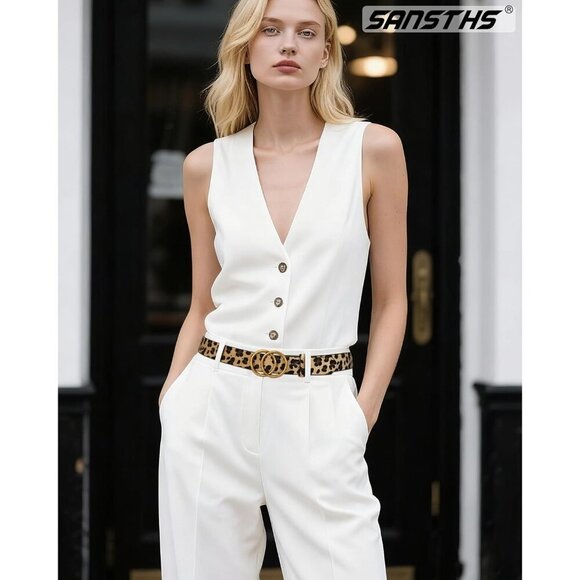 Women\'s Leather Belt Jeans Pants Fashion Waist Belt Ring Buckle Leopard Belt main image 4
